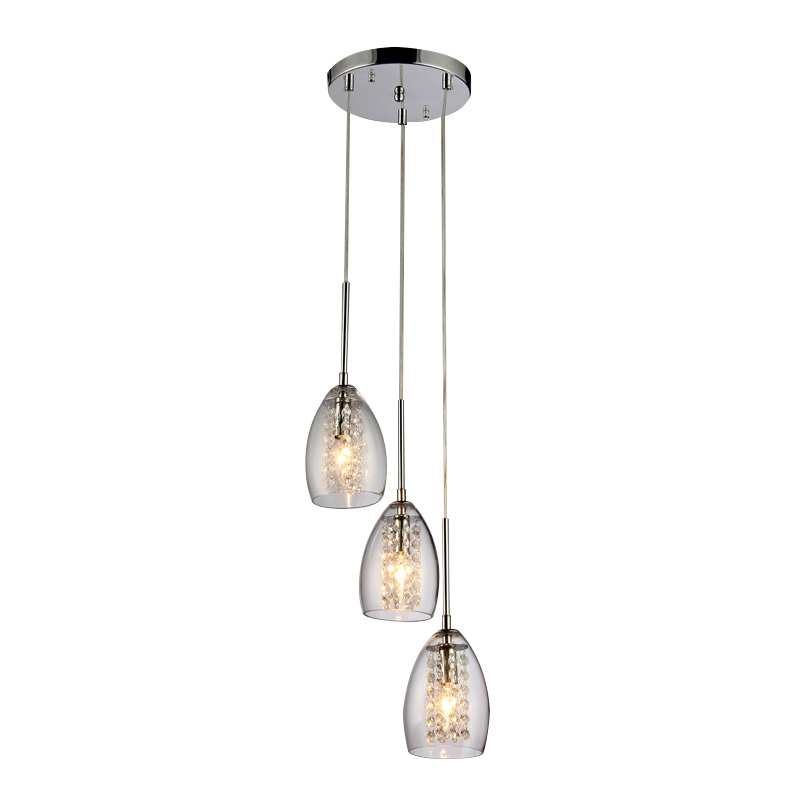 IM Lighting 3-light Modern simple and creative chrome wrought iron glass crystal decoration three-head indoor pendant lamp