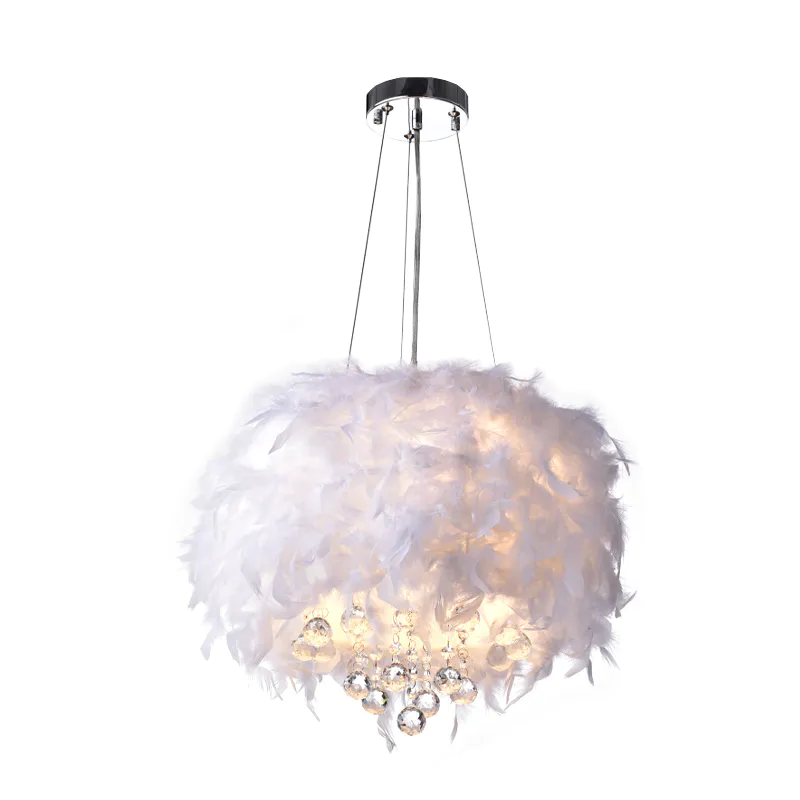 Pendant Light Supplier 3-Light White Feather Crystal Hanging Lamp For Bedroom