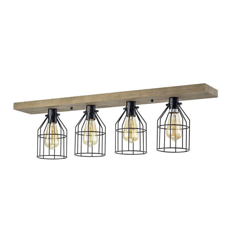 IM Lighting 4-light Matte black country wood metal natural indoor four head embedded decorative ceiling lamp