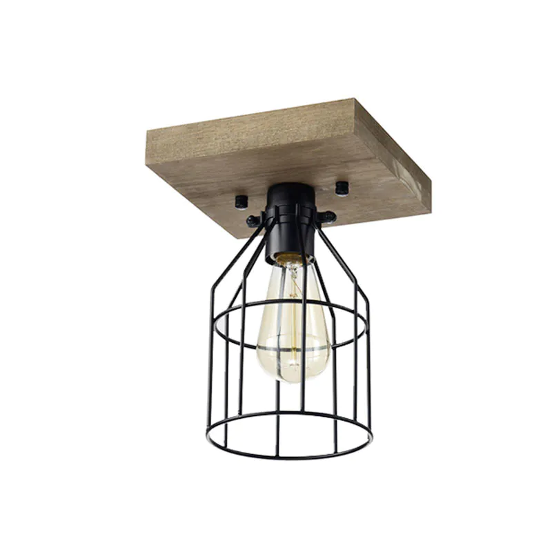 IM Lighting 1-light matte black rustic wood metal natural indoor flush mount decorative ceiling lamp