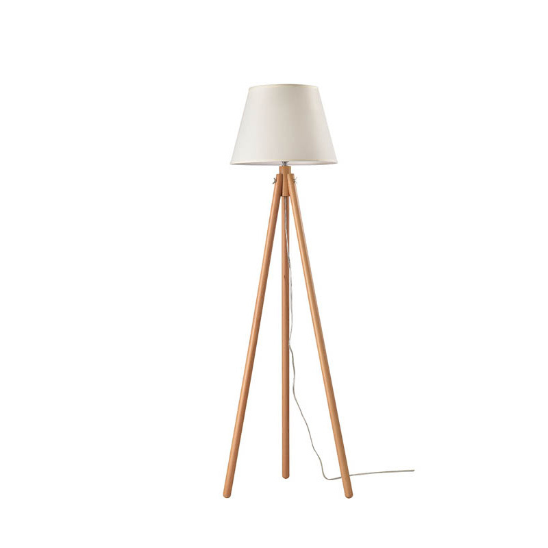 IM Lighting 1-light modern wooden tripod standing lamp for living room white fabric shade floor lamp