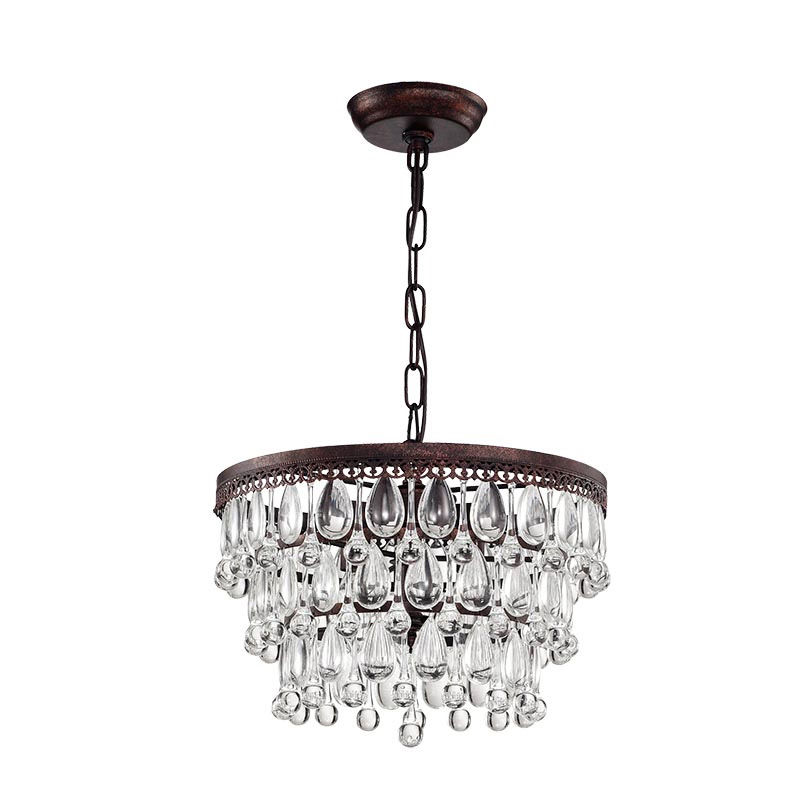 IM Lighting 3-light antique copper metal chandelier light drop crystal decoration retro pendant lamp