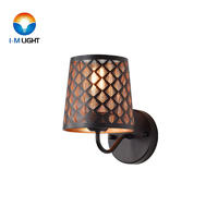 IM lighting 1-light matte black wrought iron  modern trapzoid lamp shade for bedroom decor wall lamp