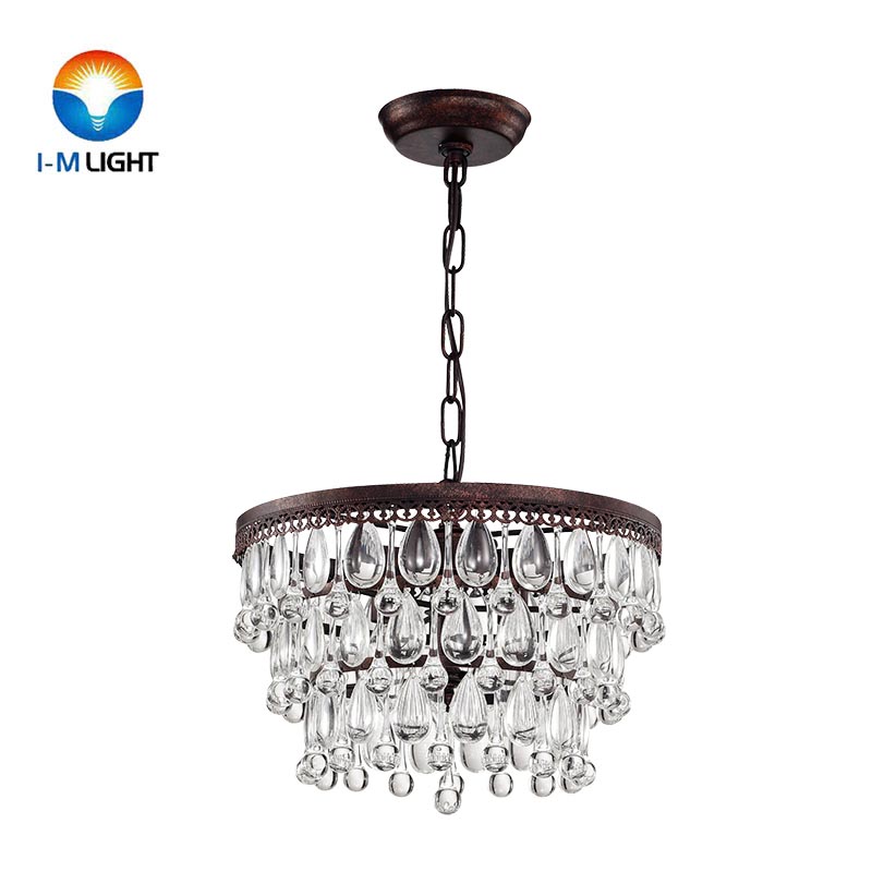 IM Lighting 3-light antique copper metal chandelier light drop crystal decoration retro pendant lamp