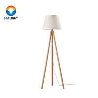 IM Lighting 1-light modern wooden tripod standing lamp for living room white fabric shade floor lamp