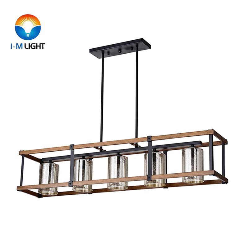 IM Lighting 5-light imitation wood grain color lighting modern metal decor mercury glass pendant lamp