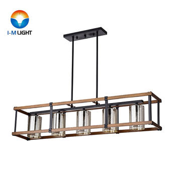 IM Lighting 5-light imitation wood grain color lighting modern metal decor mercury glass pendant lamp