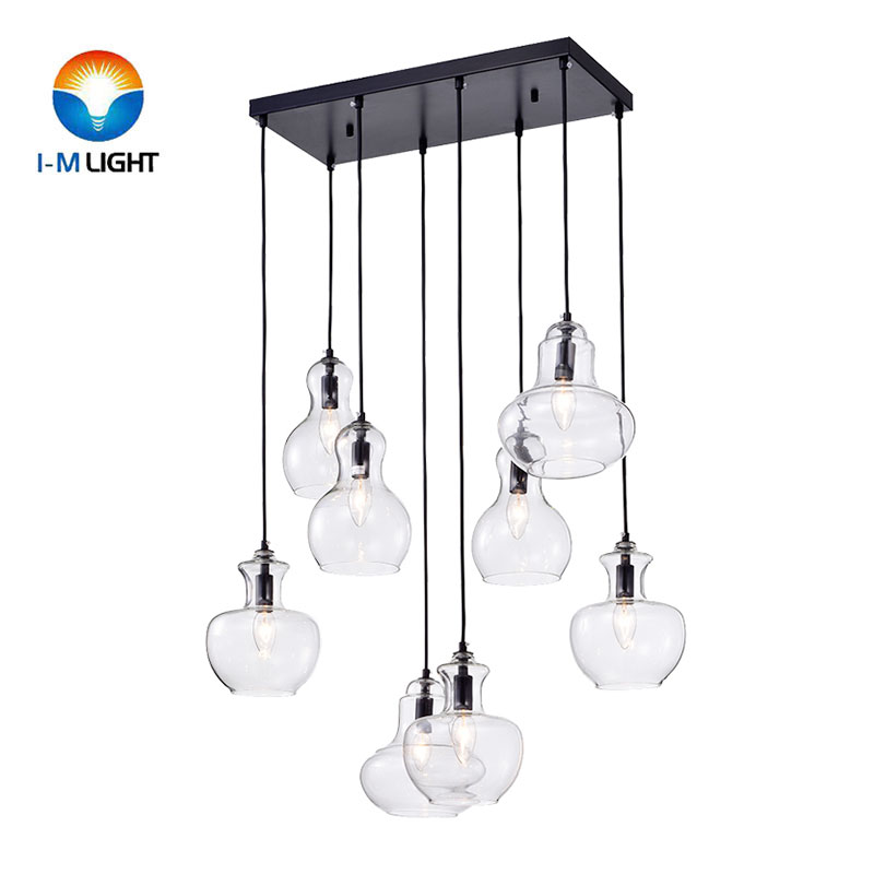 IM Lighting 8-light classical black modern clear glass pendant lights with different lampshade for indoor decorative pendant lamps