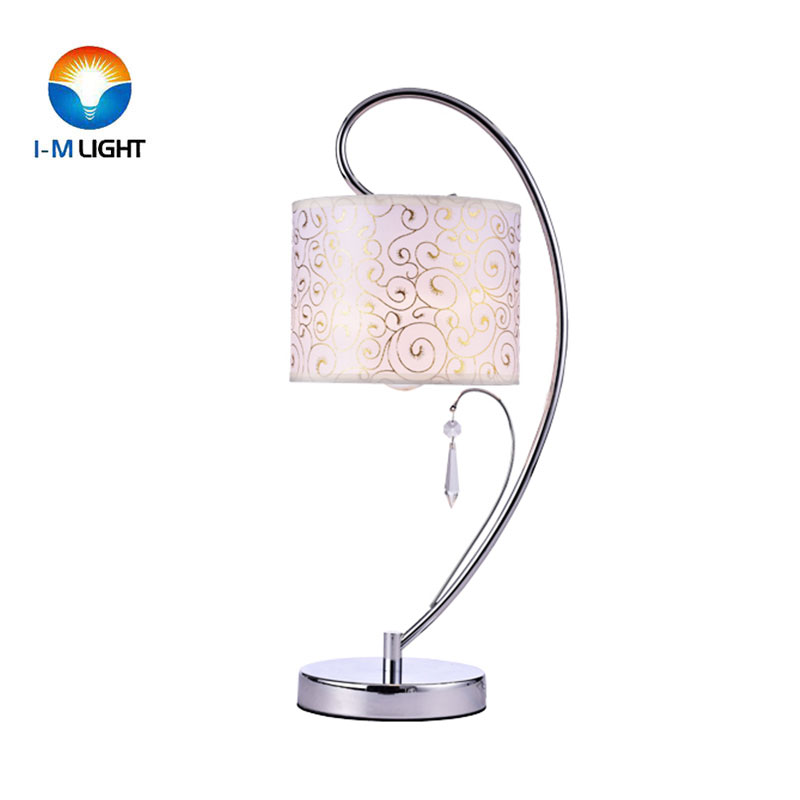 IM Lighting 1-light chrome modern crystal table lamp decorative contemporary indoor fabric drum shade lamp