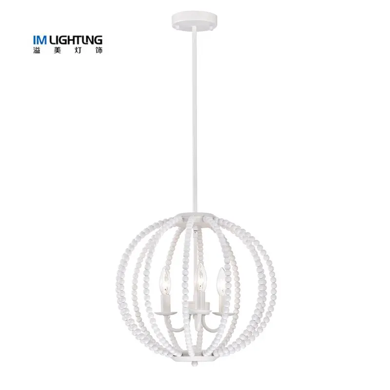 IM Lighting 3-light Pure white light luxury wood bead chandelier