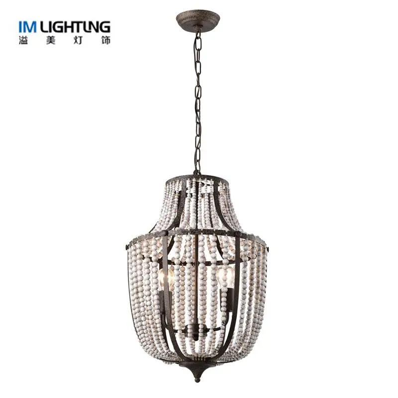 IM Lighting 2-light Vintage wooden bead string chandelier production lighting